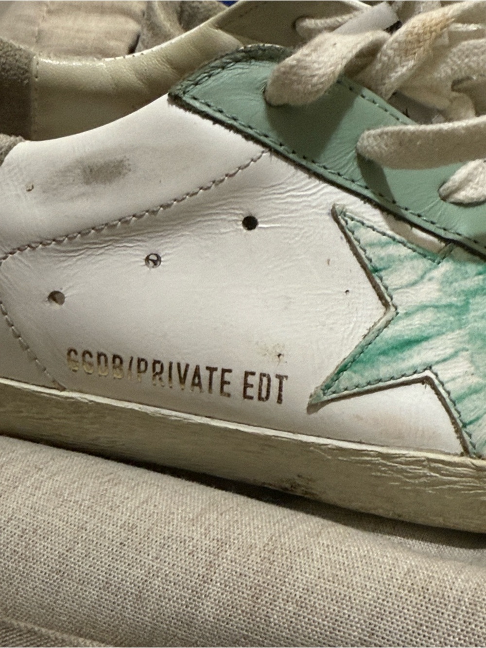 Golden Goose White Sneakers with Sage Green Accents - Picture 5 of 8